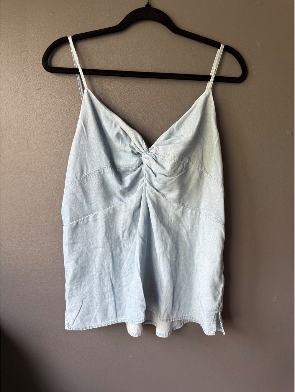 Old Navy Light Blue Denim Tank Top with Smocked Back, Size Large